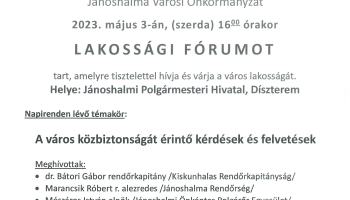 Meghívó - lakossági fórum - 2023. május 3. szerda